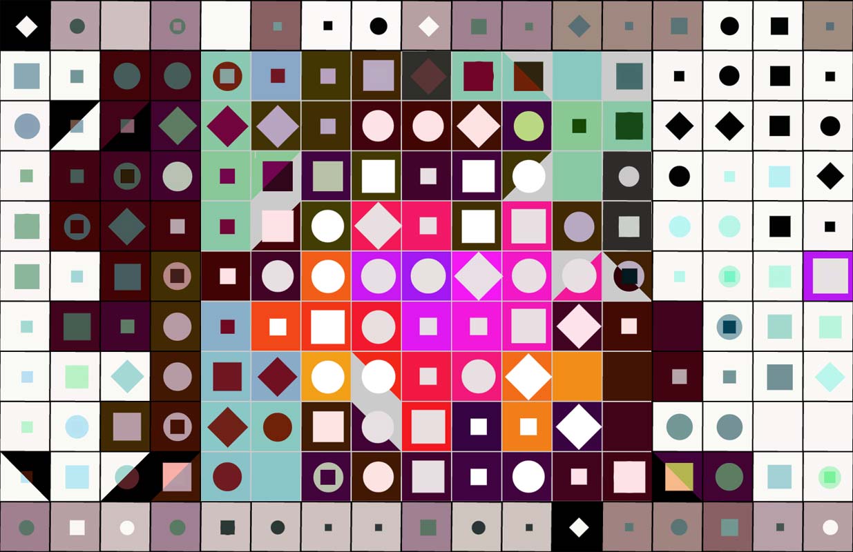 Motifs mosaïque carrés et ronds à la manière de Vasarely