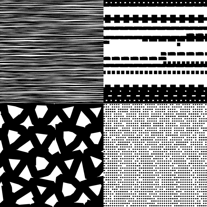 Image article, Quatre motifs en noir et blanc