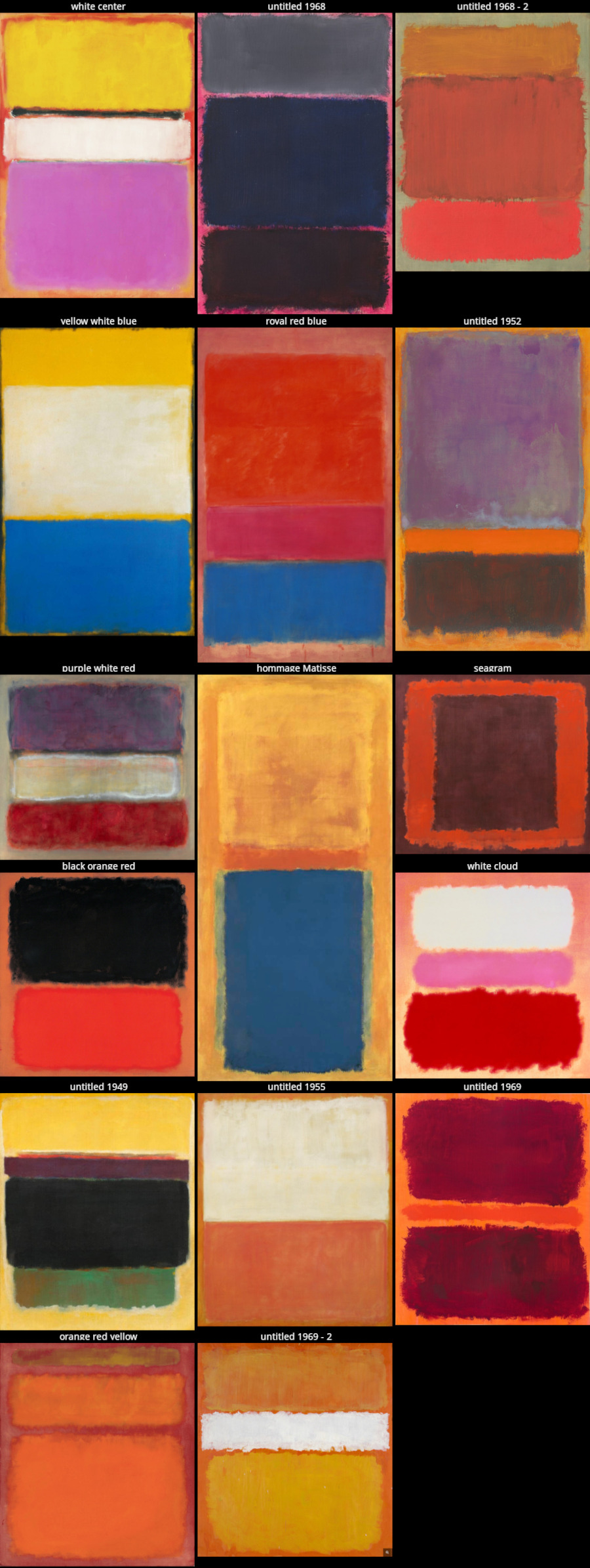 Image article, 16 miniatures de peintures de Mark Rothko pour l'expérience BCRP remix.